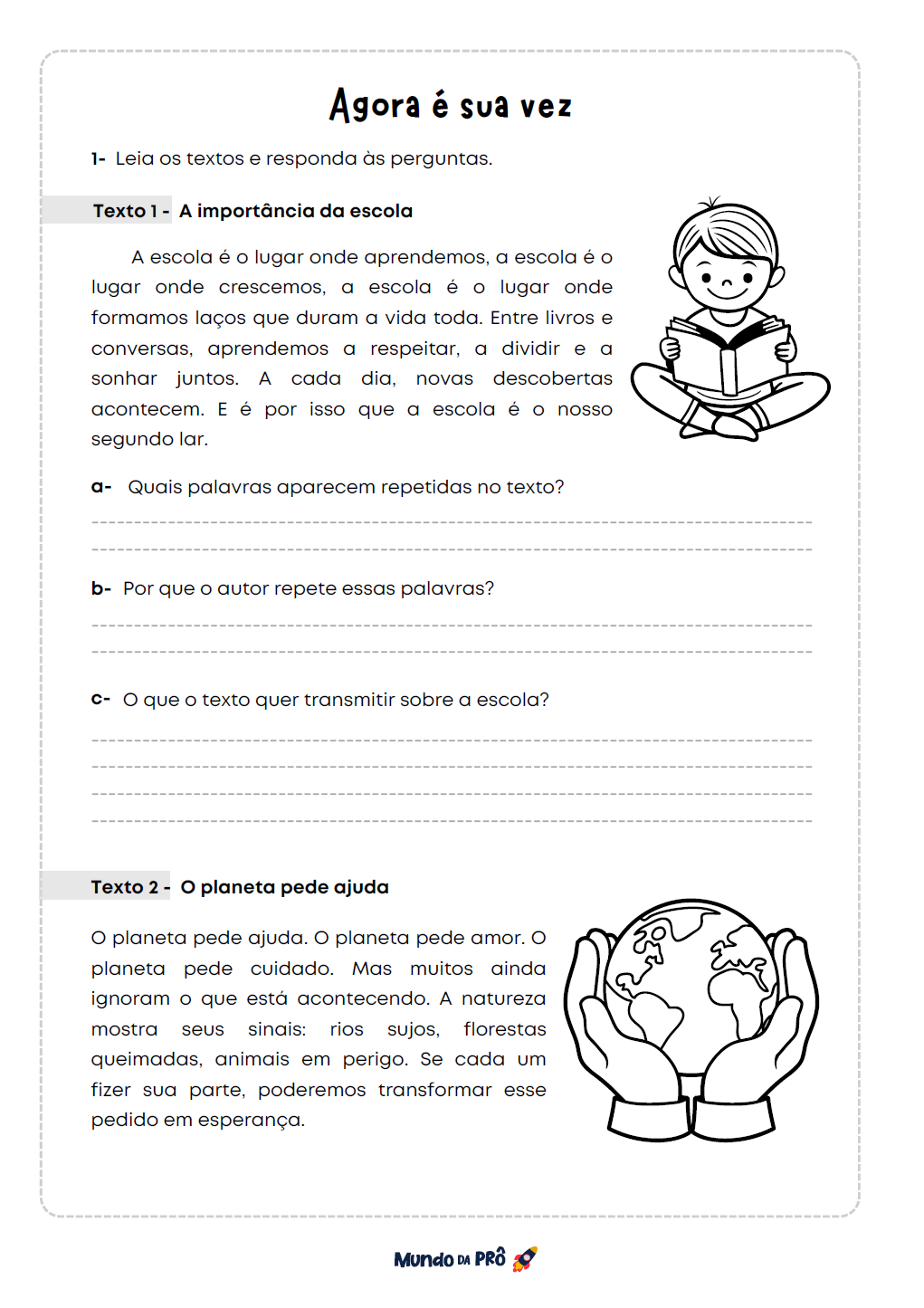 Agora é sua vez - textos e perguntas