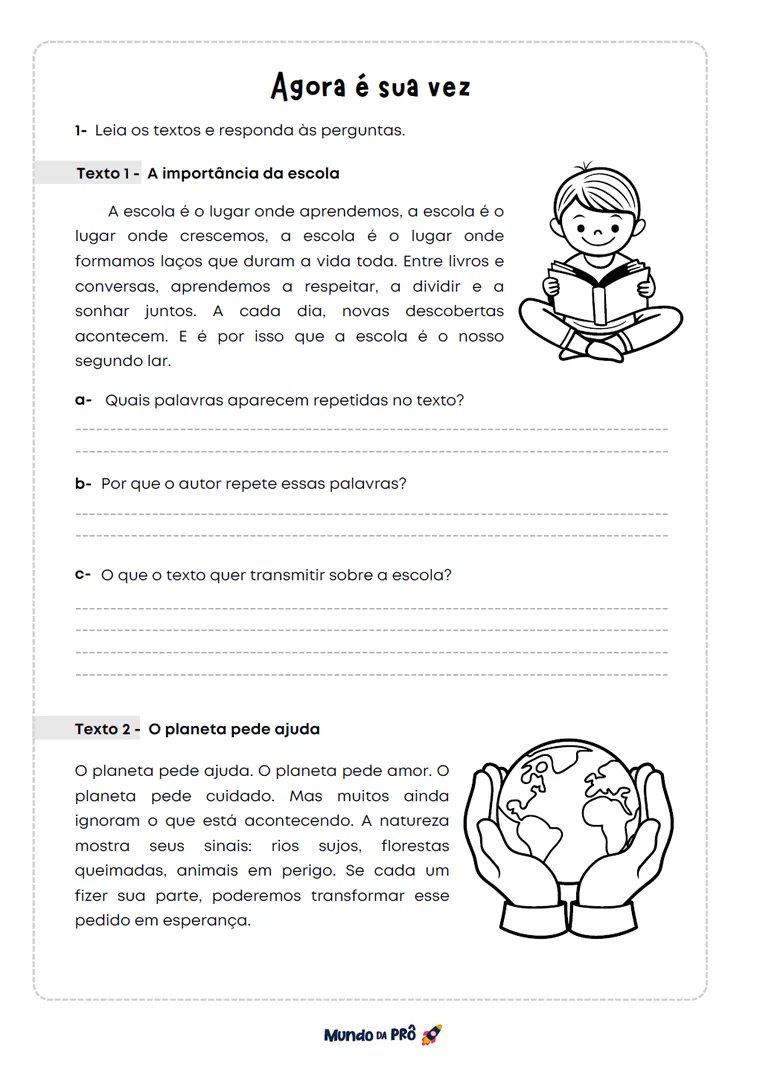 Agora é sua vez - textos e perguntas