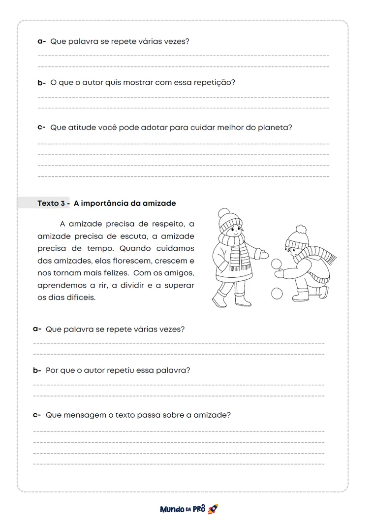 Atividade sobre amizade e repetição