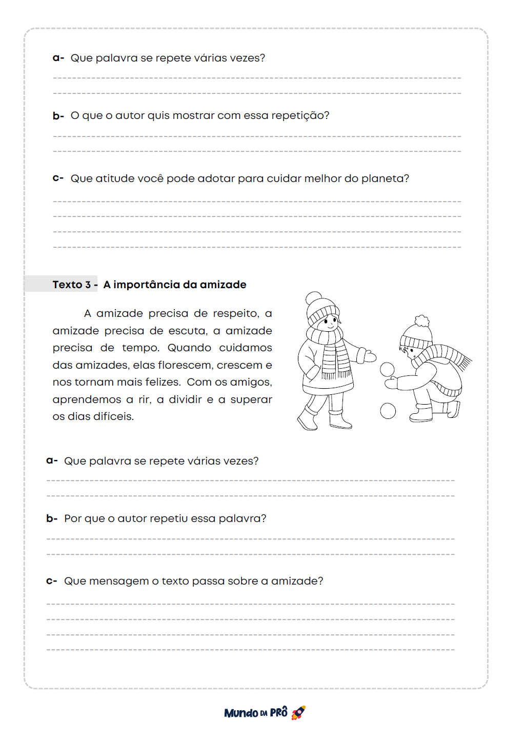 Atividade sobre amizade e repetição