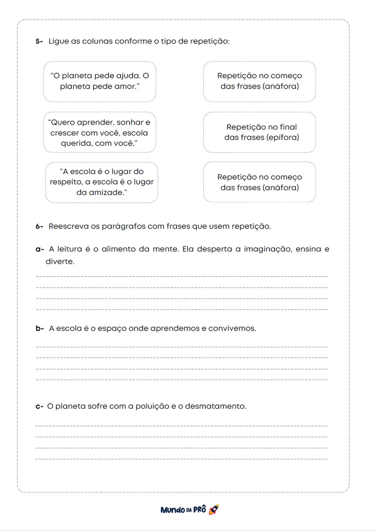 Ligue as colunas - tipos de repetição