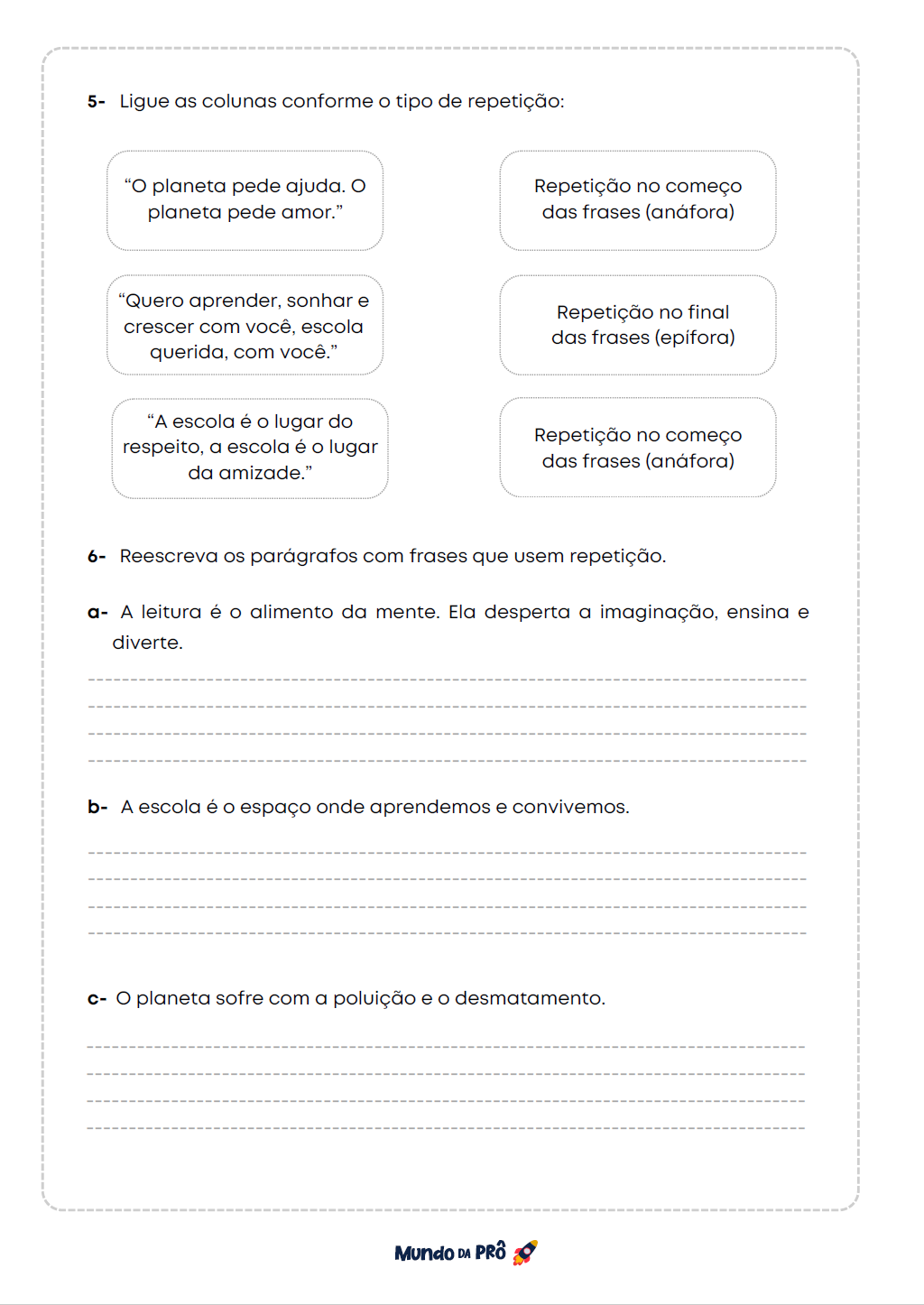Ligue as colunas - tipos de repetição
