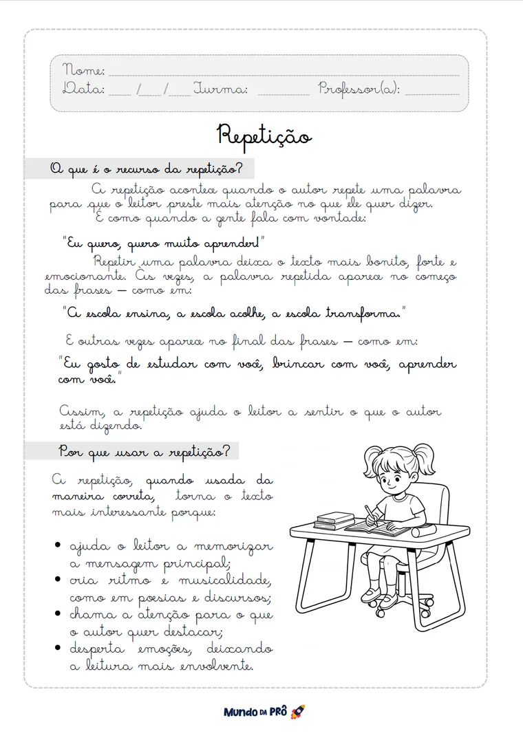 Caderno Repetição em letra cursiva