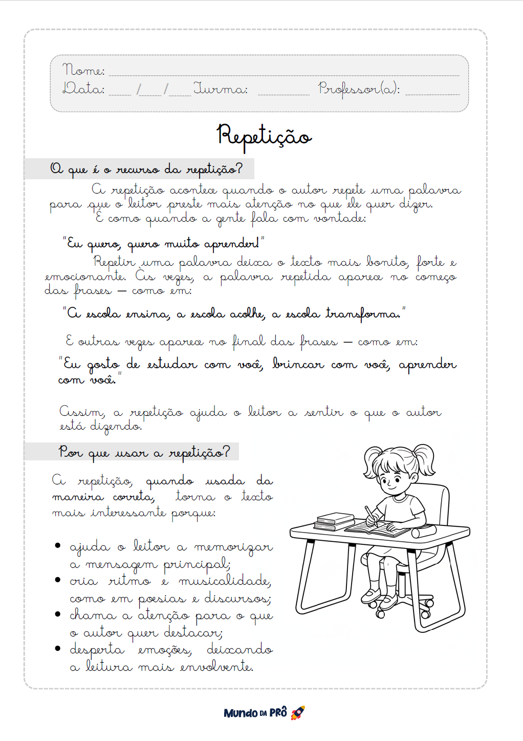 Caderno Repetição em letra cursiva