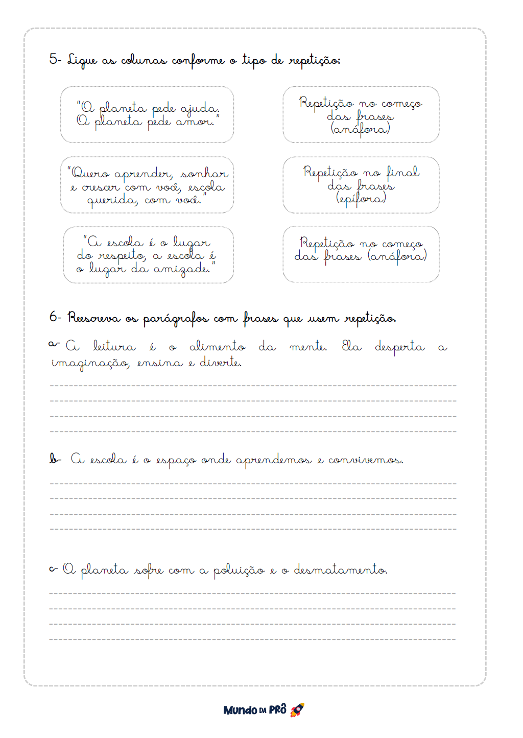 Ligue as colunas em letra cursiva